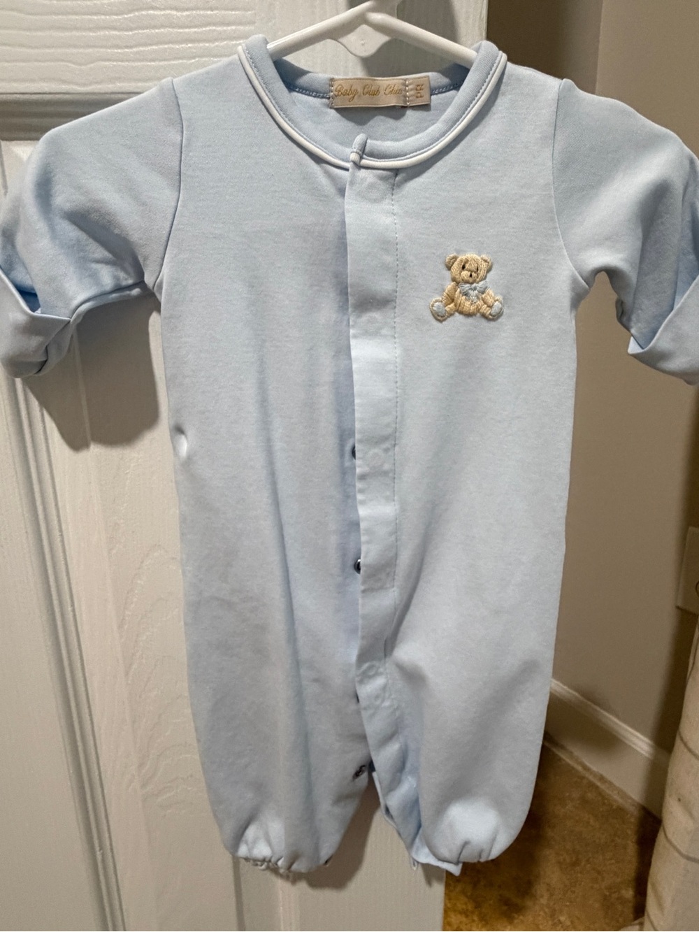 Classic Light Blue Footed One-Piece with Teddy Patch